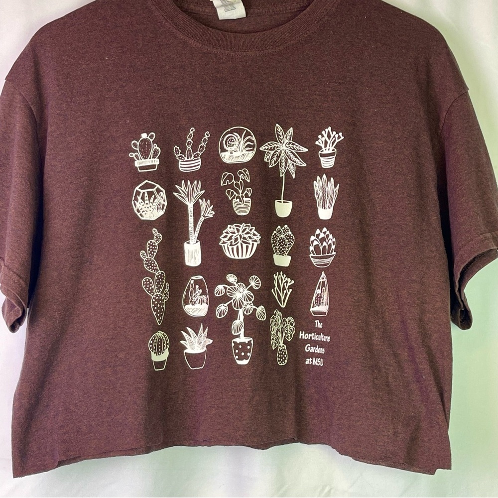 Michigan State University Brown Graphic Crop Top with Plant Design Size Large